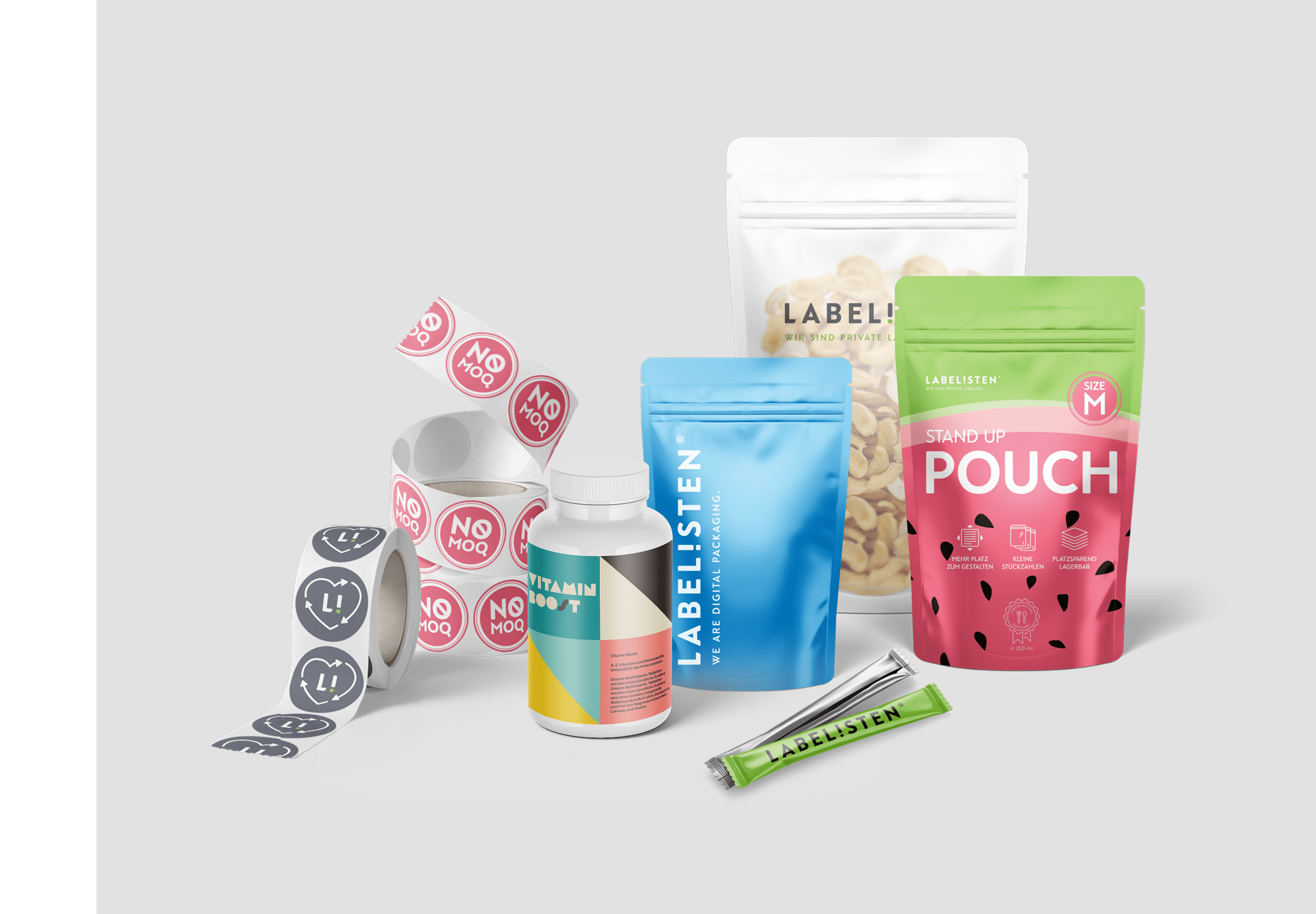 Flexible Verpackungen der Labelisten: Stand-up-Pouches, Sticks und Etikettenrollen